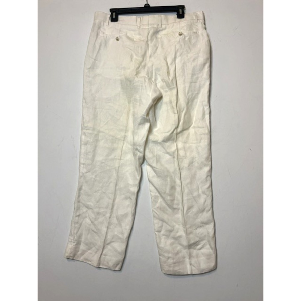 Murano Cream 100% Linen Pleated Trousers Mens 36x30 Wide Leg Beach Pants